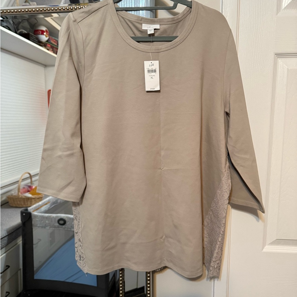 J. Jill Taupe Long Sleeve Top with Lace